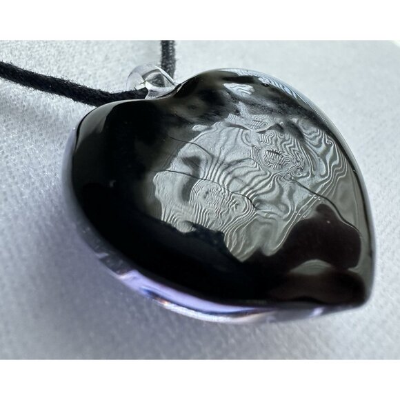 Art Glass Heart Pendant On Cord Dichroic Handcrafted Fused Lampwork 1.5” - Picture 16 of 16